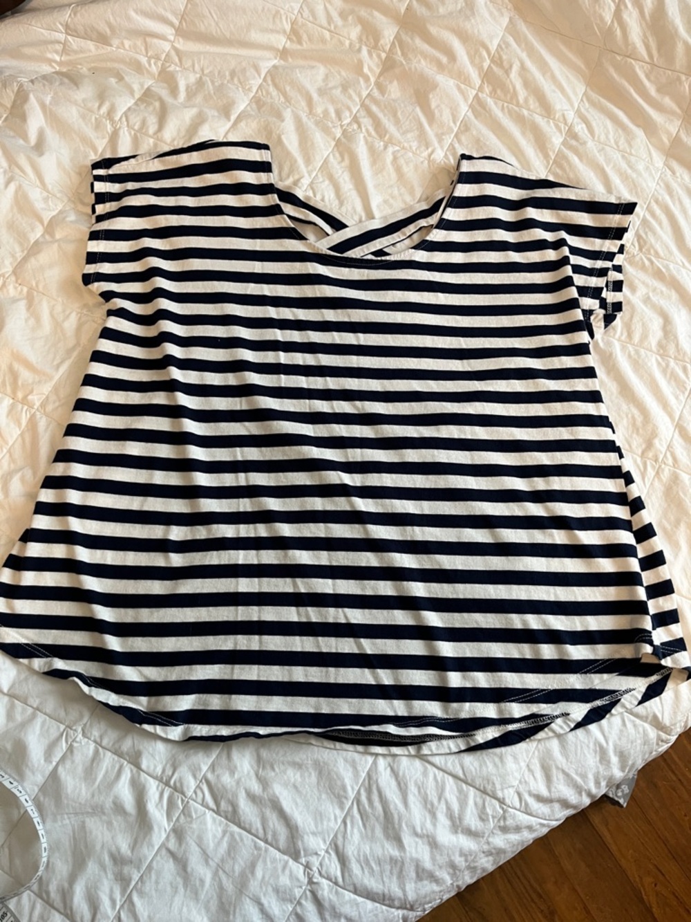 bobeau Blue and White Striped Short Sleeve Tee